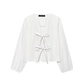 Chemisier blanc rayé pour femme avec doubles nœuds papillon et manches bouffantes - XS / Blanc