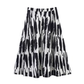 Damen Midirock mit hoher Taille und schwarzem abstrakten Pinseldruck auf weißem Stoff - XS / Schwarz
