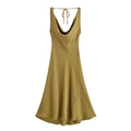 Elegante abito lungo in raso verde oliva con scollo a cappuccio e lacci sulla schiena - Verde oliva