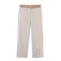 Eleganti pantaloni beige a gamba larga a vita alta con cintura su sfondo bianco - XS / Pants