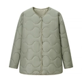 Women's light olive green quilted jacket with wave patterns and button closure - S / Green