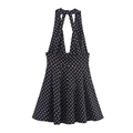 Zwarte halterjurk met witte stippen en een hoge taille met A-lijn silhouet design - XS / Zwart Wit Polka Dot
