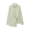 Chemise vert clair à manches longues avec ourlet asymétrique et ceinture - XS / Vert Matcha
