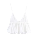 Crop top bianco con scollo a V profondo e orlo a baschina arricciato alla moda - M / Bianco
