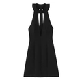 Sexy black sleeveless mini dress with halter neck and deep V-cutout details - XS / Black