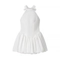Robe dos nu élégante en satin blanc avec nœuds aux épaules et jupe tutu à plusieurs niveaux - S / Blanc