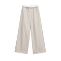 Pantaloni larghi grigio chiaro da donna con coulisse elastica e dettagli a balze - XS / Beige
