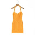 Franse stijl oranje halter nek bandage mini jurk met een elegant en slank ontwerp - S / Oranjerood