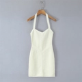 Elegante halternek bandagejurk in ivoorwit met een slank nauwsluitend silhouet - S / Wit