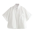 Camicia minimalista in popeline bianca a maniche corte con tasca e colletto a bottoni - XS / Bianco