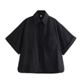 Camicia a maniche corte in popeline nero da donna con taschino sul petto e colletto - XS / Nero