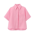 Camicia in popeline rosa a maniche corte da donna con colletto a rever e taschino - XS / Rosa