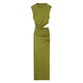 Olive green sleeveless maxi dress with waist cut-out and gathered fabric details - S / Olive Green