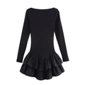 Schmal geschnittenes schwarzes Langarmkleid mit Volant-Saum und schlichtem Rundhals - S / Schwarz