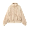 Short faux fur jacket in beige with stand collar and zipper for stylish women - One Size / Off White
