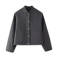 Giacca corta grigio scuro da donna in lana con collo alla coreana e tasche quadrate - XS / Grigio