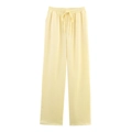 Detail of light yellow wide-leg trousers with elastic drawstring waist and pleated fabric - Yellow Pants