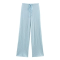 Detail of light blue wide-leg trousers featuring a vertical pleated texture and drawstring waist - Sky Blue Pants