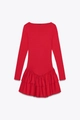 Robe rouge ajustée en maille à manches longues avec col bateau et ourlet à volants - Rouge