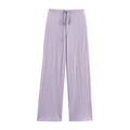 Detail of light purple wide-leg trousers featuring seersucker texture and drawstring waist - Light Purple Pants