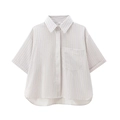 Short sleeve poplin shirt with white and grey vertical stripes and chest pocket - White Striped