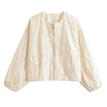 Giacca da donna color crema con ricamo di foglie 3D, zip e maniche a sbuffo - XS / Albicocca