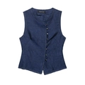 Gilet senza maniche blu scuro con parte anteriore asimmetrica e bottoni metallici - XS / Tops