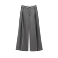 Pantalon large gris foncé pour femmes à taille haute avec plis et coupe tailleur - Pantalon Gris Foncé / XS