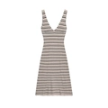 Gestreepte mouwloze midi-jurk met V-hals en A-lijn zoom in beige en zwart breisel - S / Gestreept