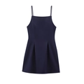 Slim fit navy blue mini slip dress with thin straps and pleated hem for women - XS / Dark Blue
