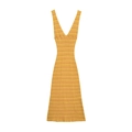 Robe mi-longue en tricot à rayures sans manches avec col en V en jaune moutarde ajustée - Jaune