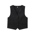 Klassiek zwart damesvest met V-hals, vijf knopen en een strakke, professionele waistcoat snit - Zwart Vest / XS