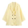 Lichtgele double-breasted blazer met geplooide textuur en stijlvolle zwarte knopen - S / Gele Jas