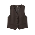 Gilet de costume marron foncé à col en V avec fermeture à cinq boutons élégante - Gilet Marron / XS