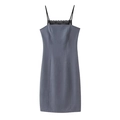 Abito aderente grigio scuro con spalline sottili e finiture in pizzo nero stile estivo - XS / Grigio