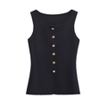 Schicke ärmellose Damen-Strickweste in Schwarz mit eleganten goldenen Metallknöpfen - S / Schwarz