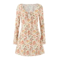 Abito corto a fiori con maniche lunghe e scollo con coulisse in stile vintage - S / Stampato