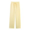 Dames plissé broek met wijde pijpen in crème met elastische taille en trekkoord - S / Gele Broek