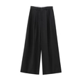 Pantalon large noir à taille haute pour femme avec design plissé et finition mate - Pantalon Noir / XS