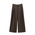 Pantalon femme taille haute à jambes larges marron café avec design à doubles plis - Pantalon Marron / XS