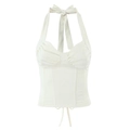 White halter neck corset top with lace-up back and vertical boning for body shaping - S / White