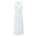 Witte halterjurk met stippen met diepe V-hals en slanke pasvorm open rug - S / Wit met zwarte stippen