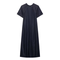 Abito lungo minimalista in denim blu scuro con maniche raglan corte e scollo tondo - XS / Blu scuro