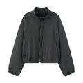 Schwarze Damen Trainingsjacke mit Stehkragen, verstellbarem Kordelzug und Raglanärmeln - XS / Schwarzes Oberteil