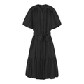 Detalle de vestido midi negro de capas con mangas abullonadas y cinturón de lazo en la cintura - XS / Top Y Pantalón / Negro