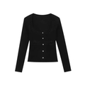Zwart damesvest met lange mouwen, kanten details en witte knopen voor dames - S / Zwart