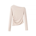 Top in maglia asimmetrico da donna con maniche lunghe e dettagli arricciati sul fianco - S / Albicocca