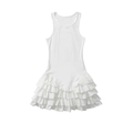 Vestido blanco sin mangas con lazo y falda de volantes a capas sobre fondo blanco - S / Blanco