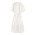 Elegant white puff sleeve dress with button-down front and ruffled hem detailing - XS / White