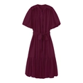 Elegant burgundy puff sleeve tiered dress with ruffle details and waist belt - XS / Burgundy
